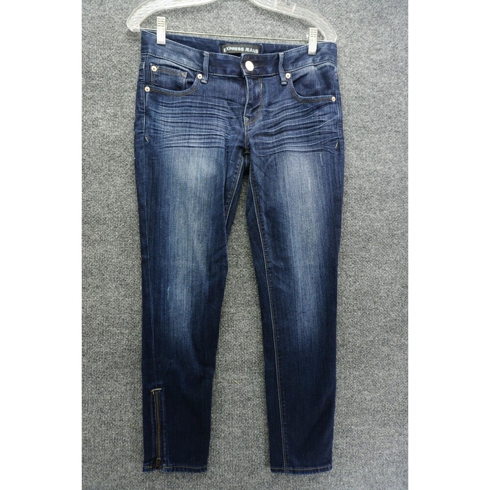 Express Stella Low Rise Ankle Legging Jeans Size 4R Dark Wash Zip Hem Denim